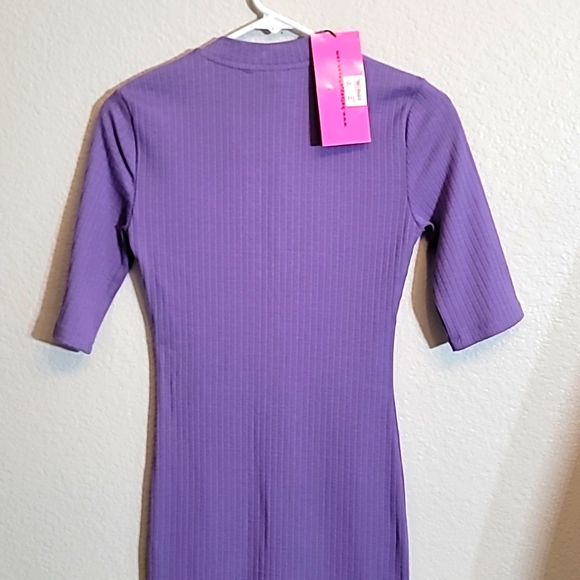 BETSEY JOHNSON Rib-Knit Lace-Up Bodycon Dress in Violet - Picture 12 of 13